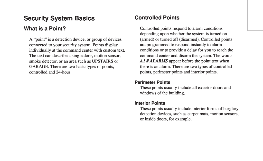 ADT Security Services 8112 Security System Basics, What is a Point?, Controlled Points, Perimeter Points, Interior Points 