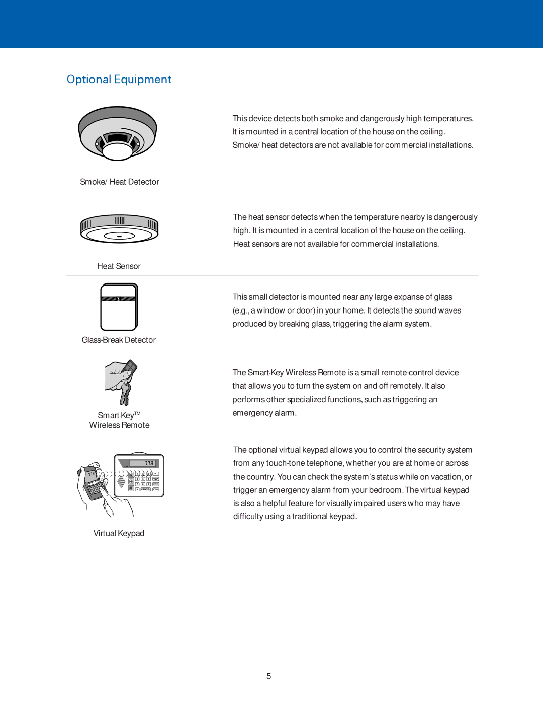 ADT Security Services BHS-3000C user manual Optional Equipment, Heat Sensor 