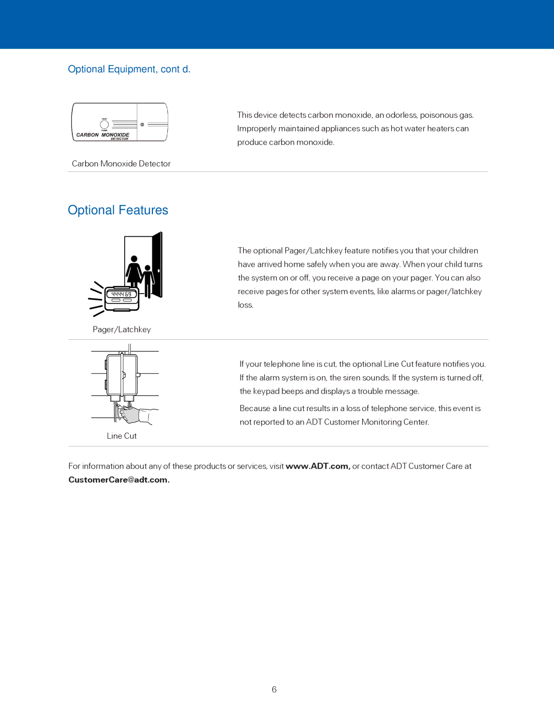 ADT Security Services BHS-3000C user manual Optional Features, Optional Equipment, cont’d 