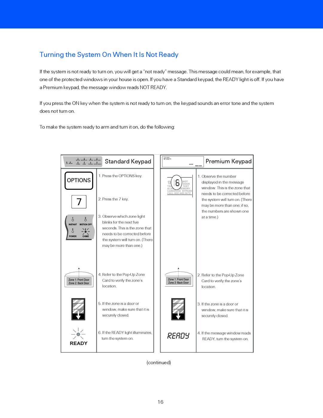 ADT Security Services BHS-3000C user manual Turning the System On When It Is Not Ready, Standard Keypad 