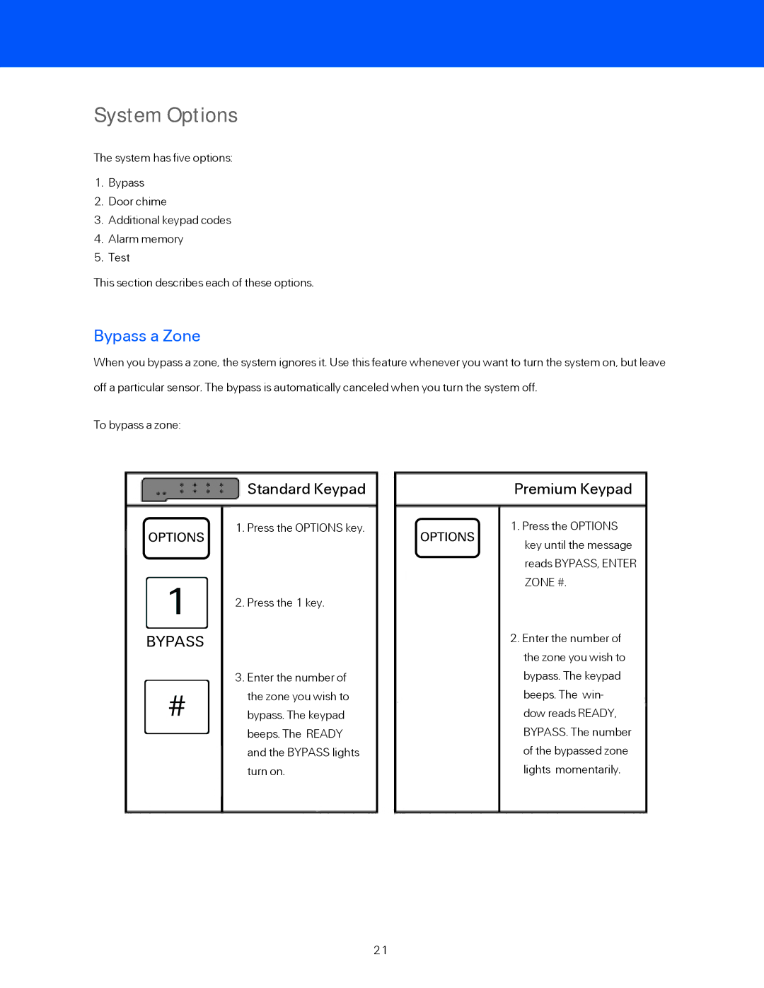 ADT Security Services BHS-3000C user manual System Options, Bypass a Zone 