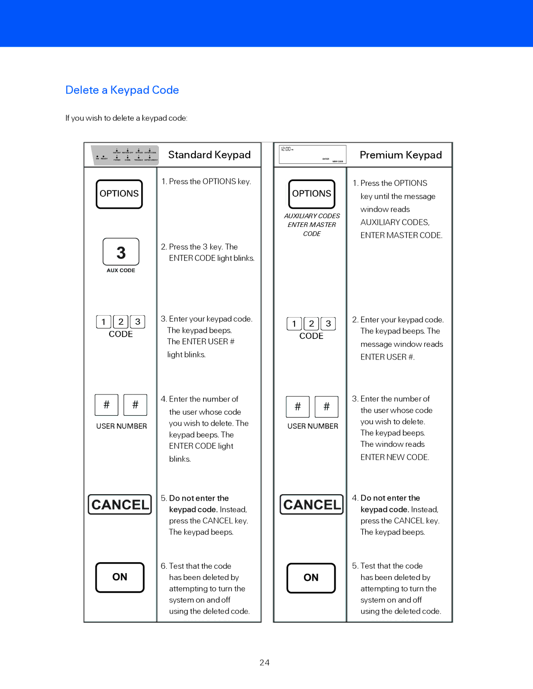 ADT Security Services BHS-3000C user manual Delete a Keypad Code, Keypad Code User Number 