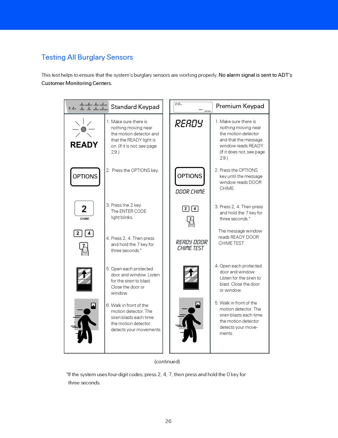 ADT Security Services BHS-3000C user manual Testing All Burglary Sensors 