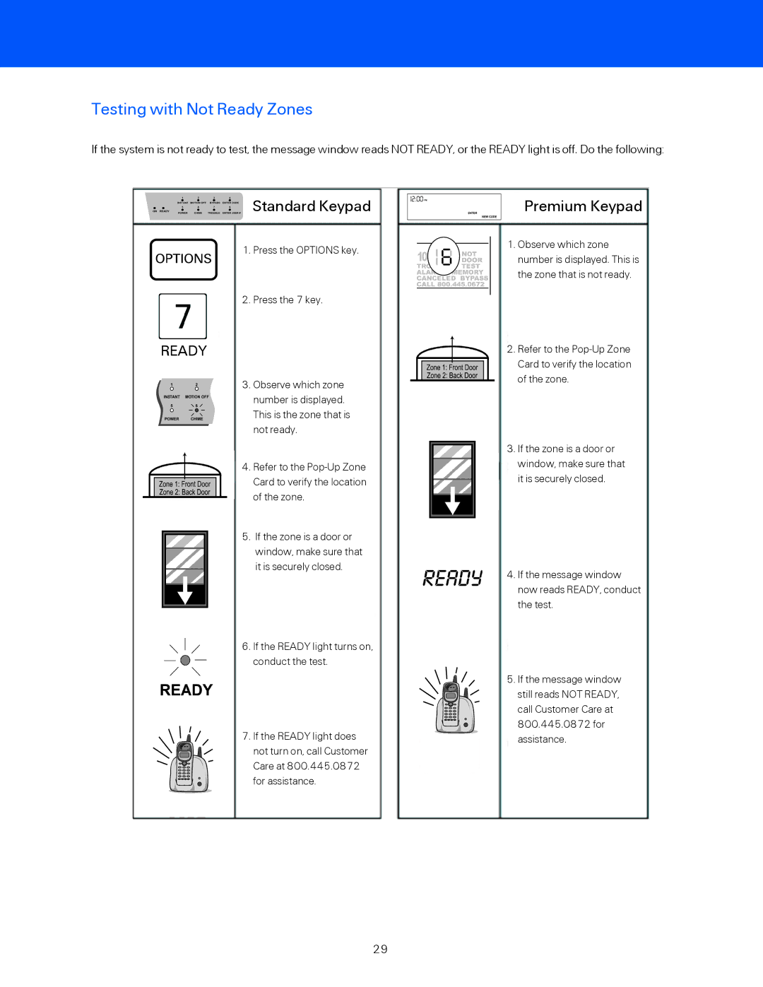 ADT Security Services BHS-3000C user manual Testing with Not Ready Zones 