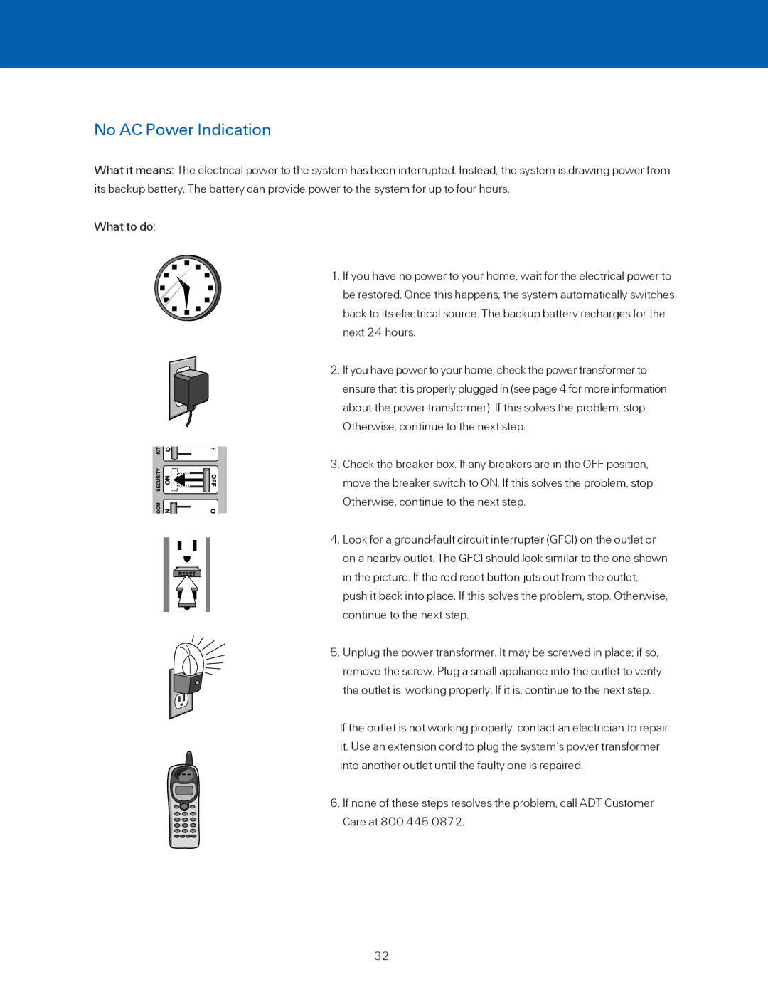 ADT Security Services BHS-3000C user manual No AC Power Indication 