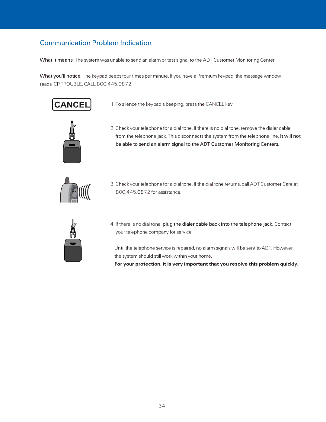 ADT Security Services BHS-3000C user manual Communication Problem Indication 