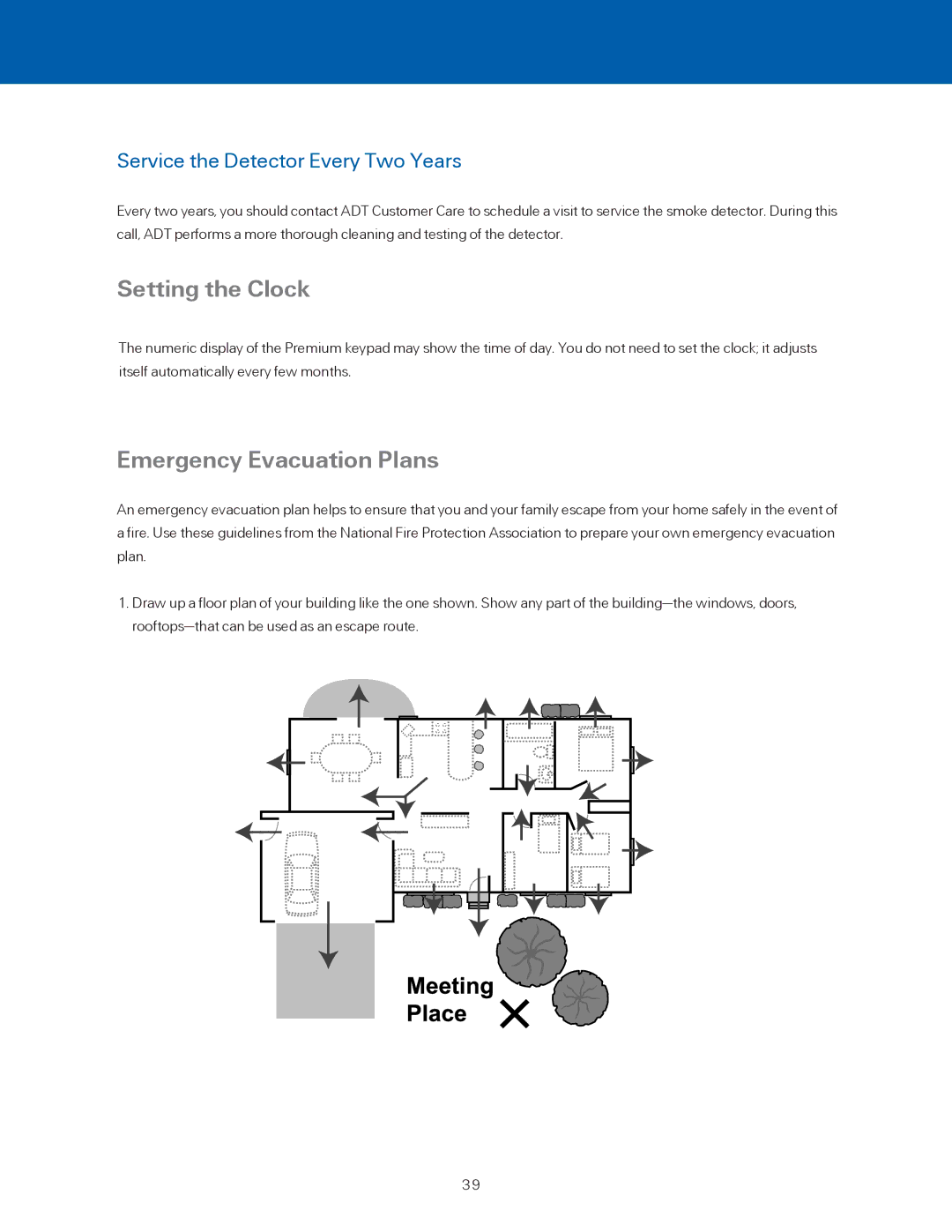 ADT Security Services BHS-3000C Setting the Clock, Emergency Evacuation Plans, Service the Detector Every Two Years 