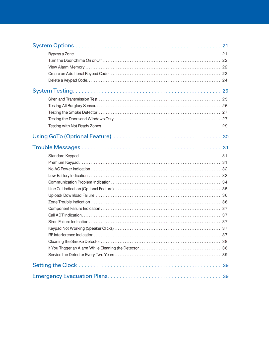 ADT Security Services BHS-3000C user manual System Options, System Testing 