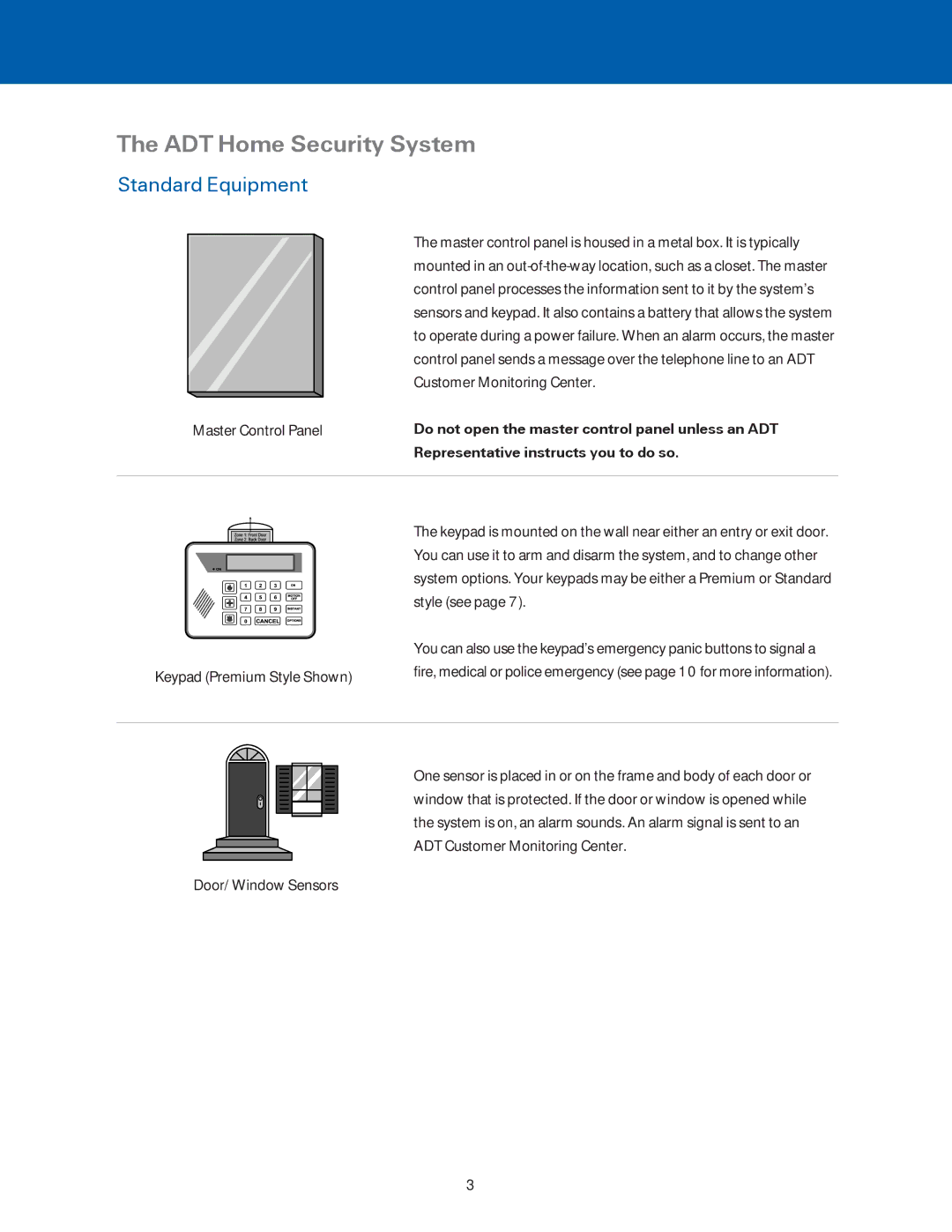 ADT Security Services BHS-3000C user manual ADT Home Security System, Standard Equipment 