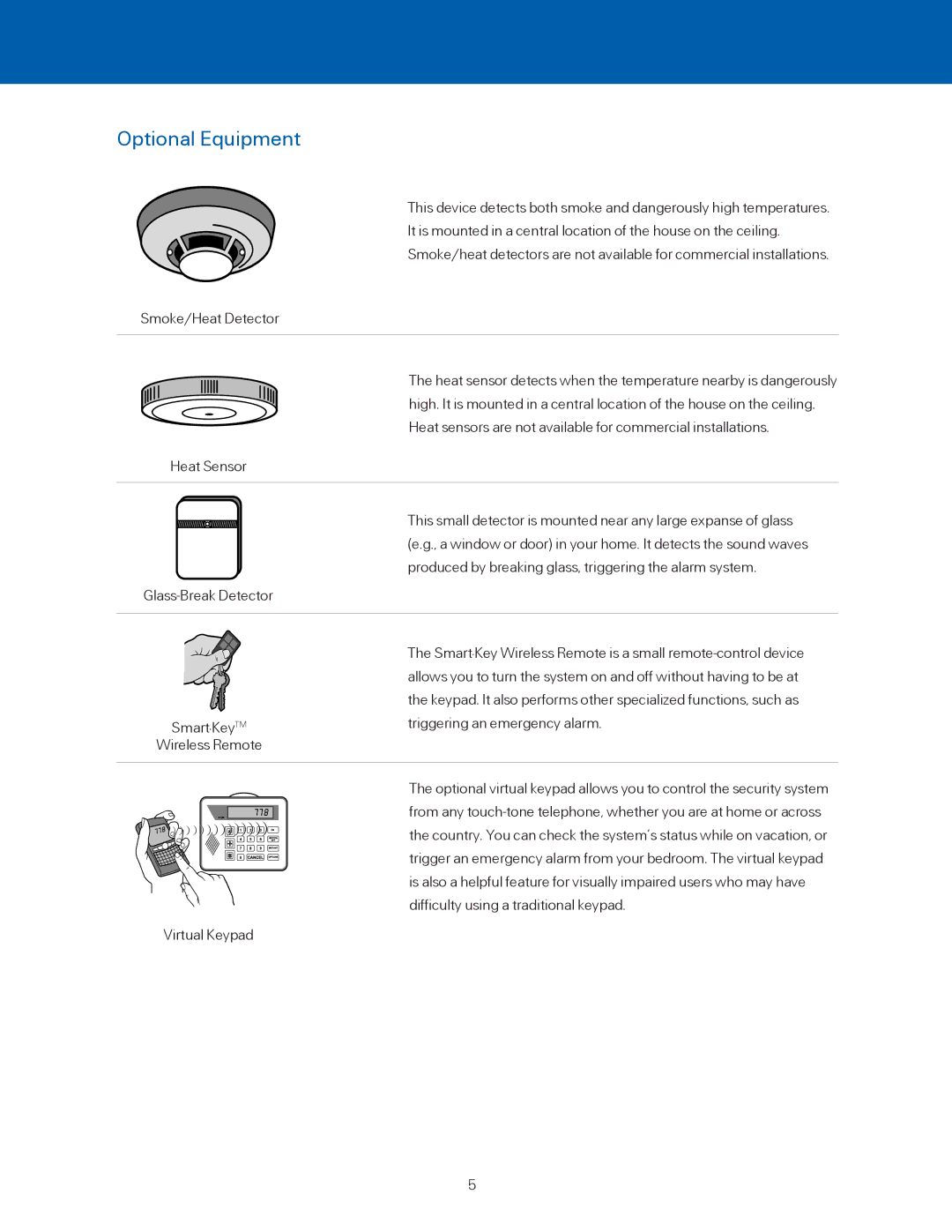 ADT Security Services BHS-4000A user manual Optional Equipment, Heat Sensor 