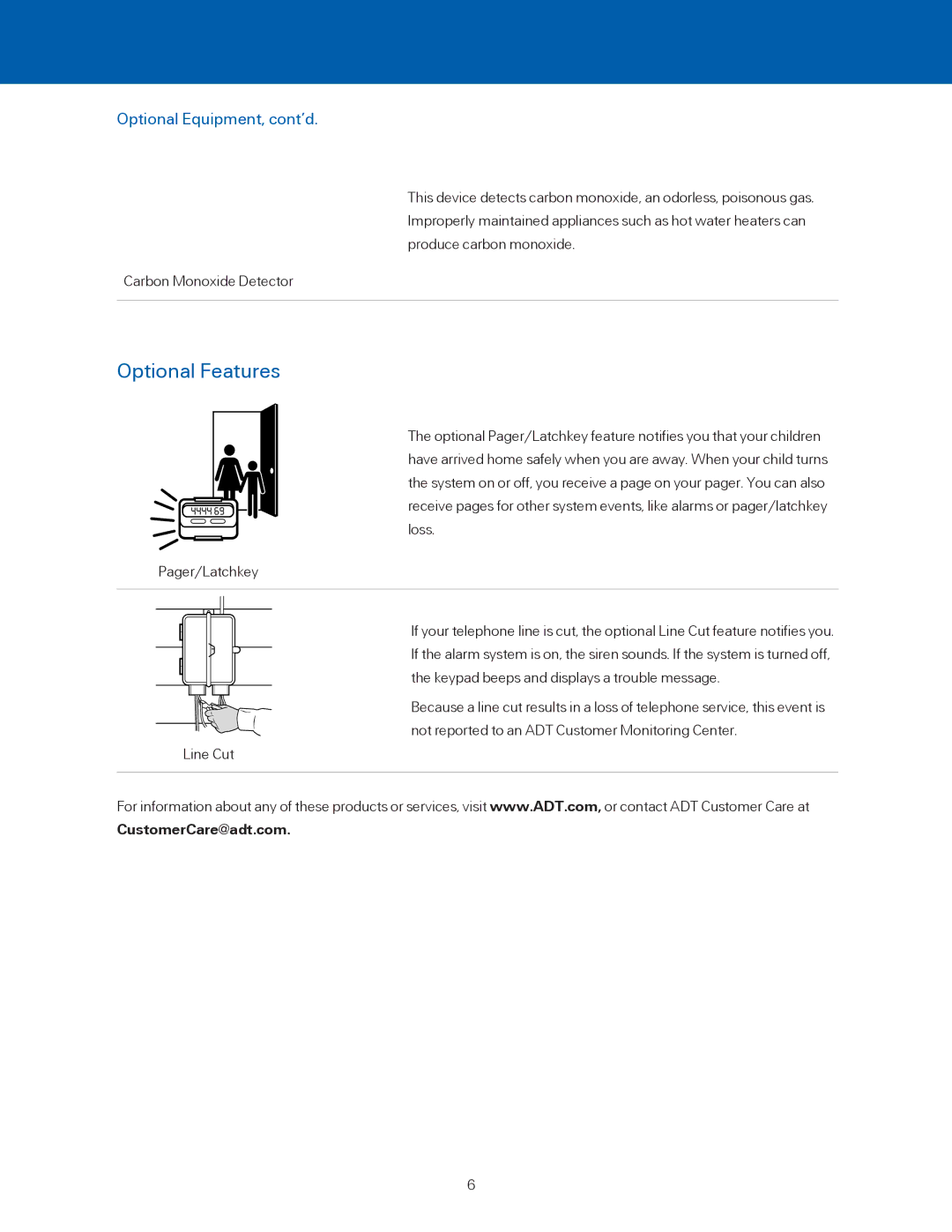 ADT Security Services BHS-4000A user manual Optional Features, Optional Equipment, cont’d 