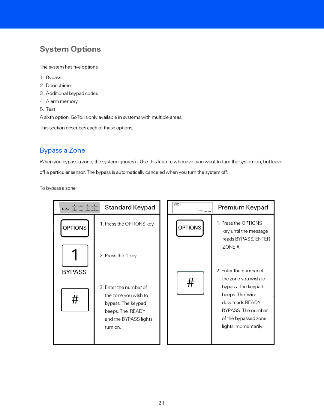 ADT Security Services BHS-4000A user manual System Options, Bypass a Zone 