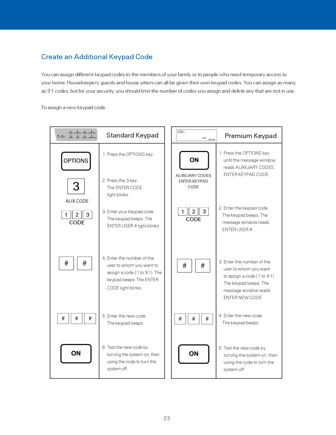 ADT Security Services BHS-4000A user manual Create an Additional Keypad Code, Standard Keypad Premium Keypad 