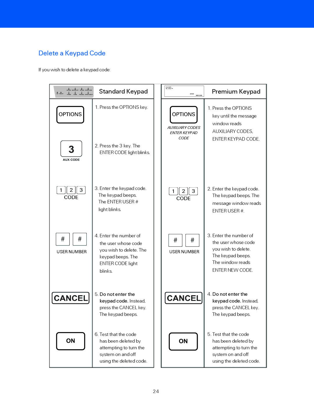 ADT Security Services BHS-4000A user manual Delete a Keypad Code, Keypad Code User Number 