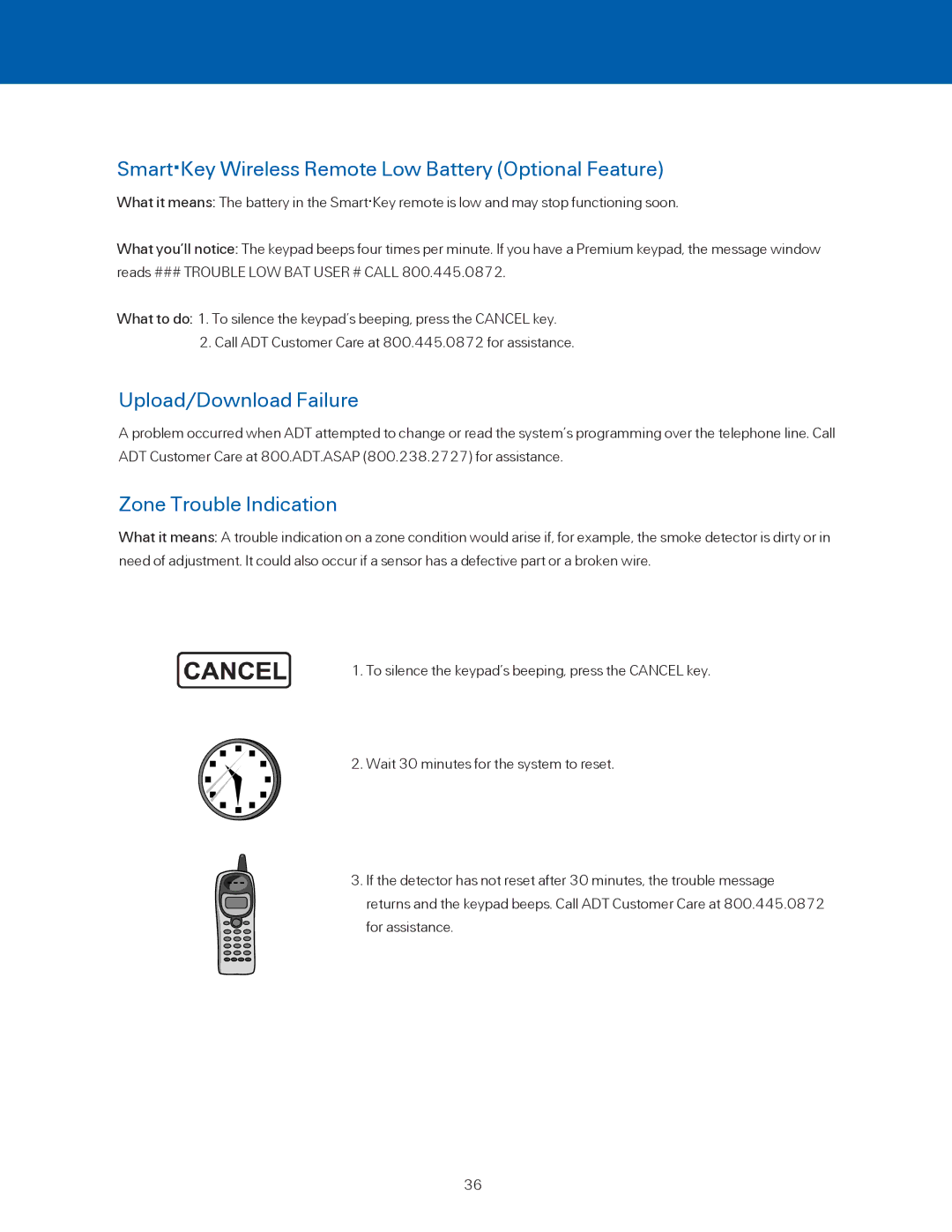 ADT Security Services BHS-4000A user manual Smart·Key Wireless Remote Low Battery Optional Feature, Upload/Download Failure 
