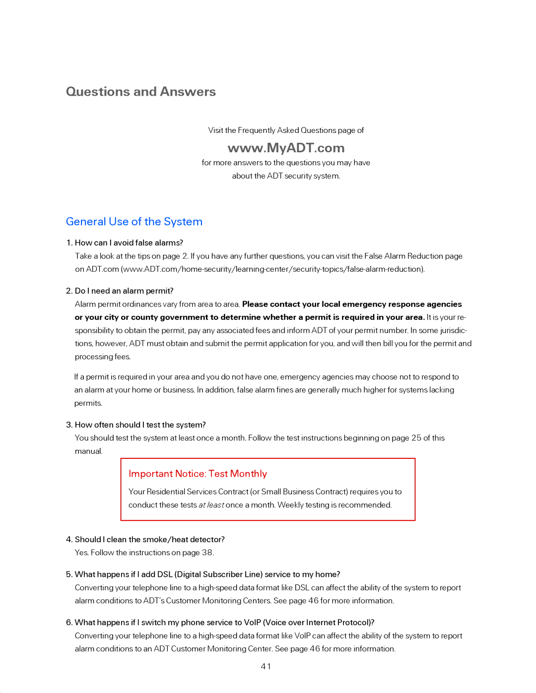 ADT Security Services BHS-4000A user manual Questions and Answers, General Use of the System 