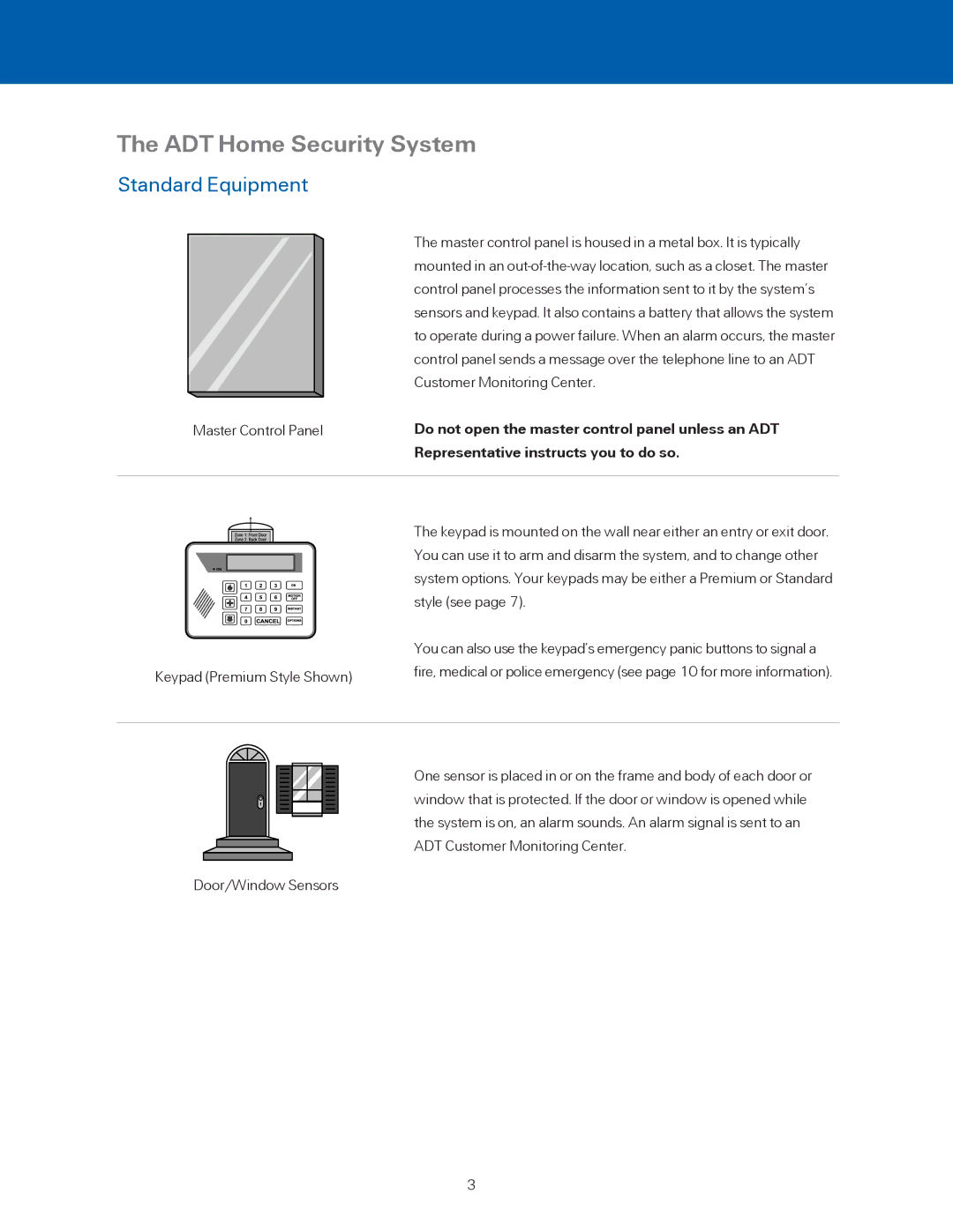 ADT Security Services BHS-4000A user manual ADT Home Security System, Standard Equipment 