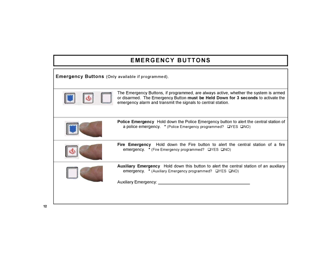 ADT Security Services EZ manual Emergency Buttons 