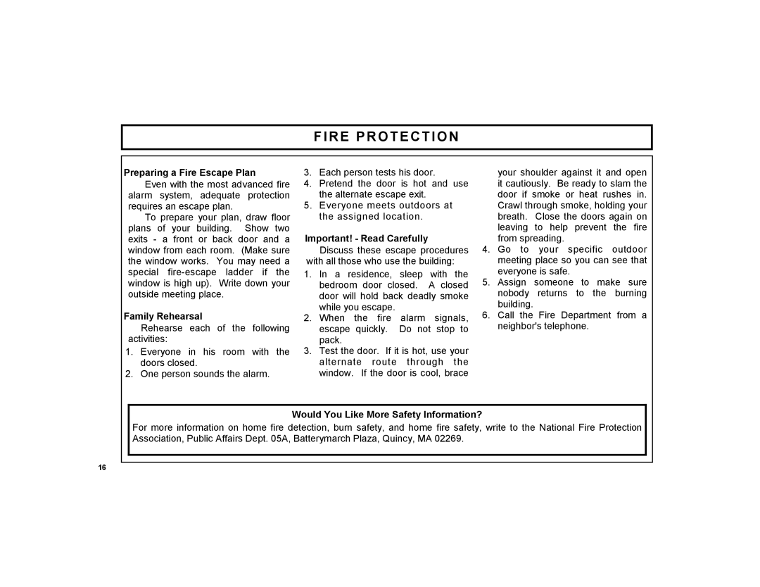 ADT Security Services EZ manual Preparing a Fire Escape Plan, Family Rehearsal, Important! Read Carefully 