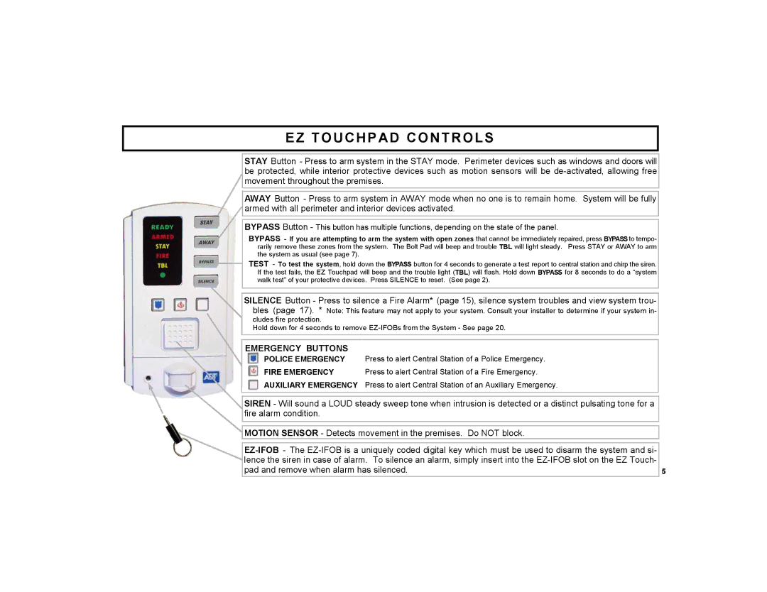 ADT Security Services manual EZ Touchpad Controls, Emergency Buttons 