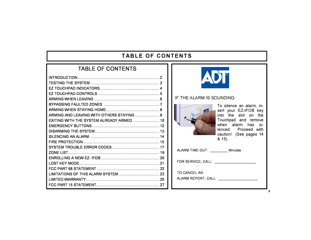 ADT Security Services EZ manual Table Of Contents, If The Alarm Is Sounding 