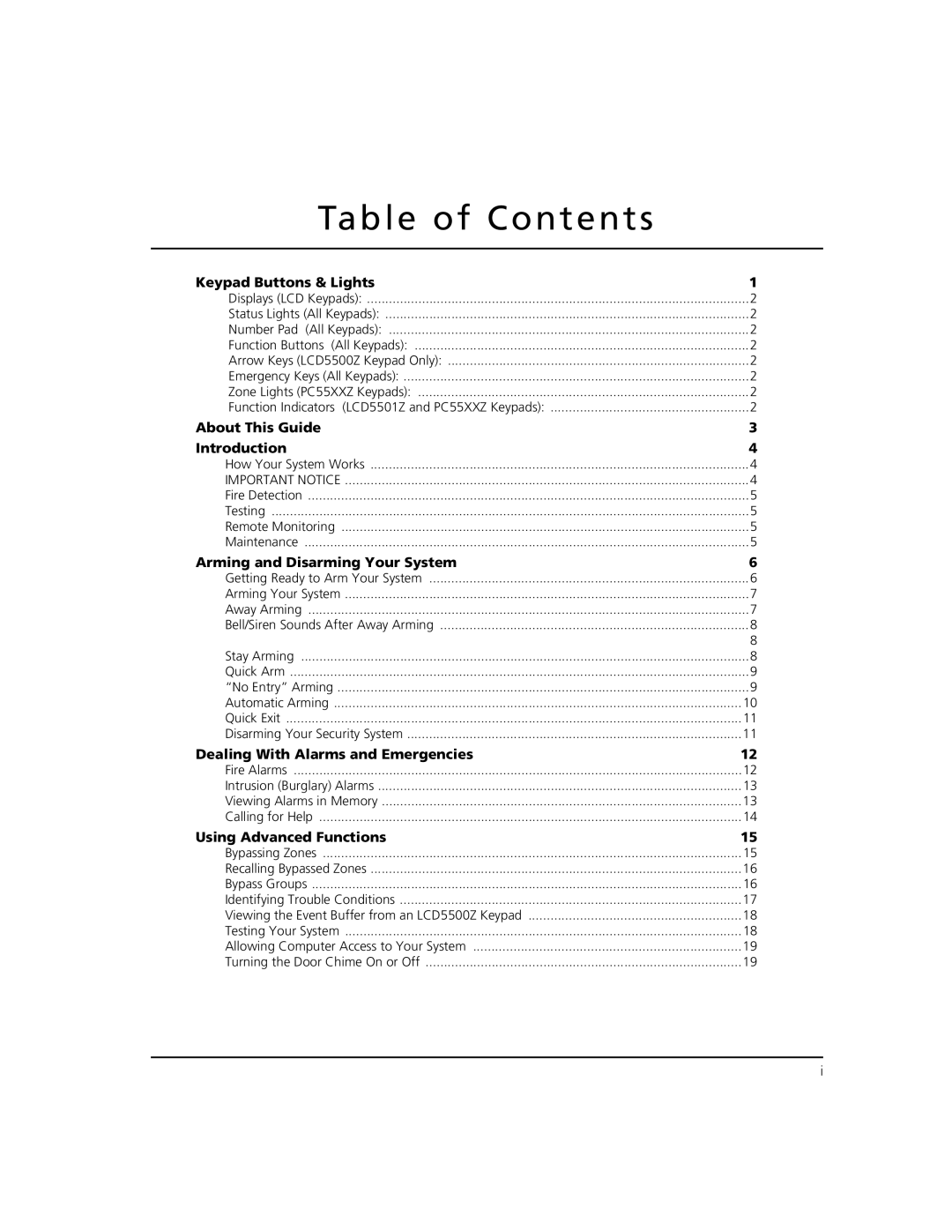 ADT Security Services Power 864 manual Table of Contents 