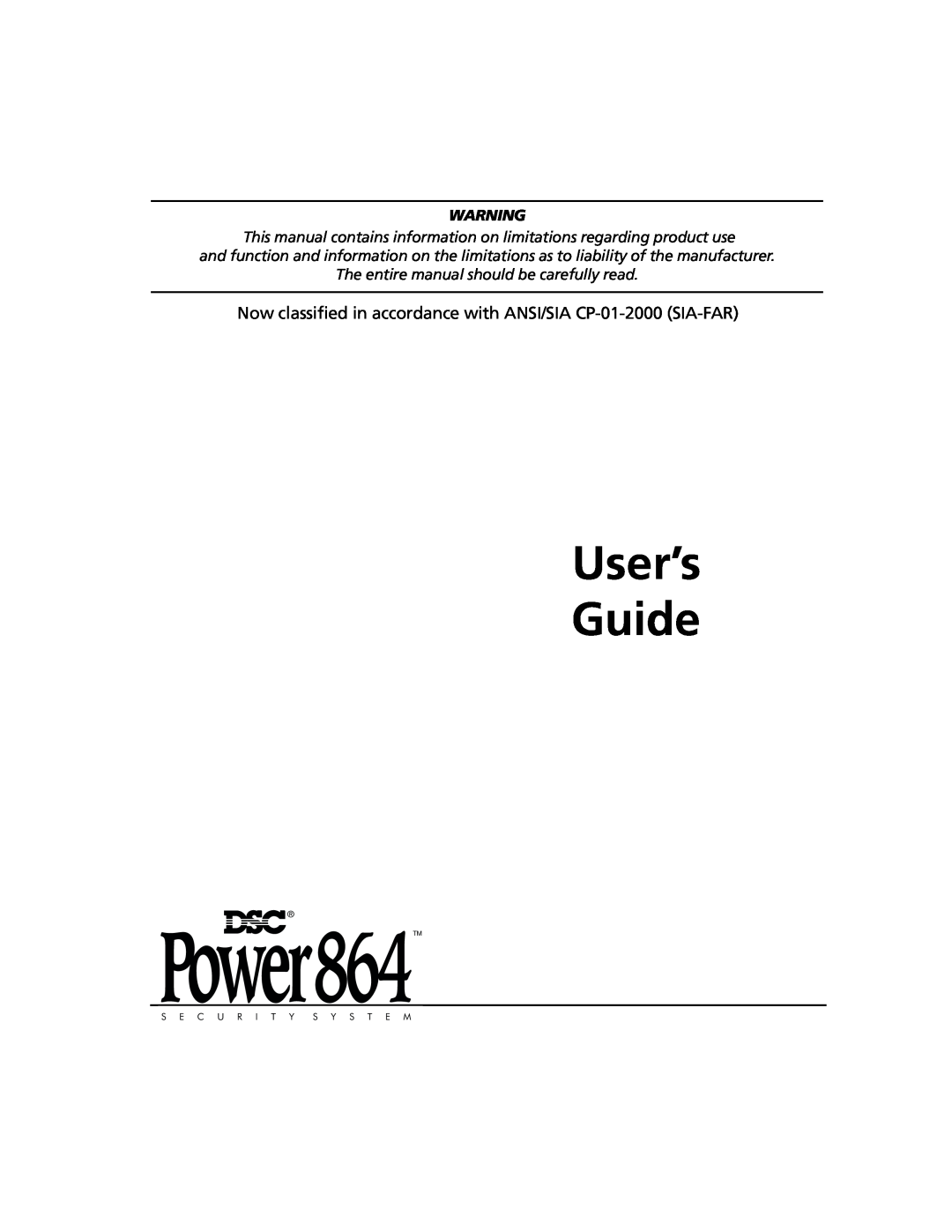ADT Security Services Power 864 manual The entire manual should be carefully read, Power864TM, User’s Guide 