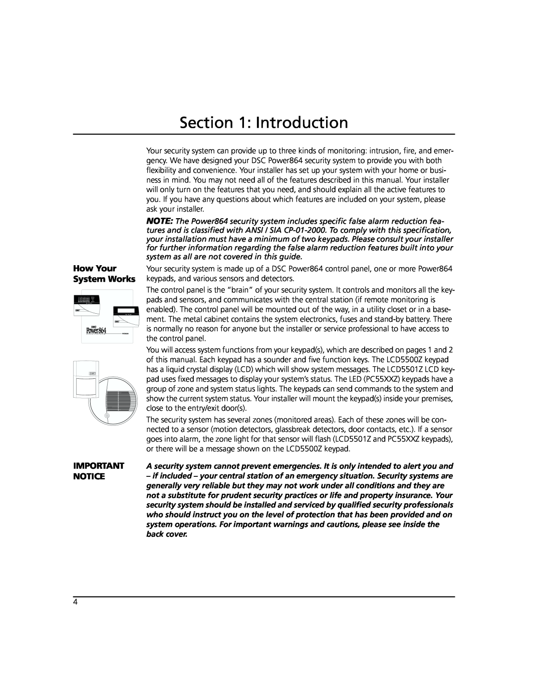 ADT Security Services Power 864 manual Introduction, How Your System Works IMPORTANT NOTICE 