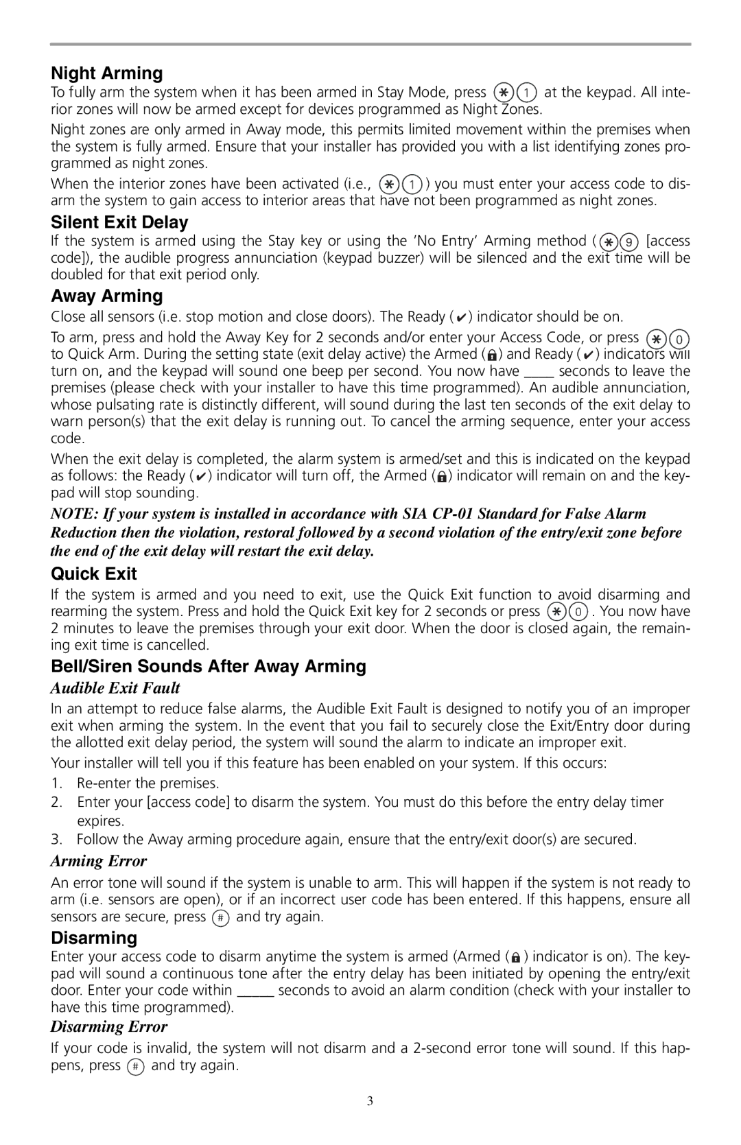 ADT Security Services SCW9047-433, SCW9045-433 manual Night Arming, Silent Exit Delay, Away Arming, Quick Exit, Disarming 