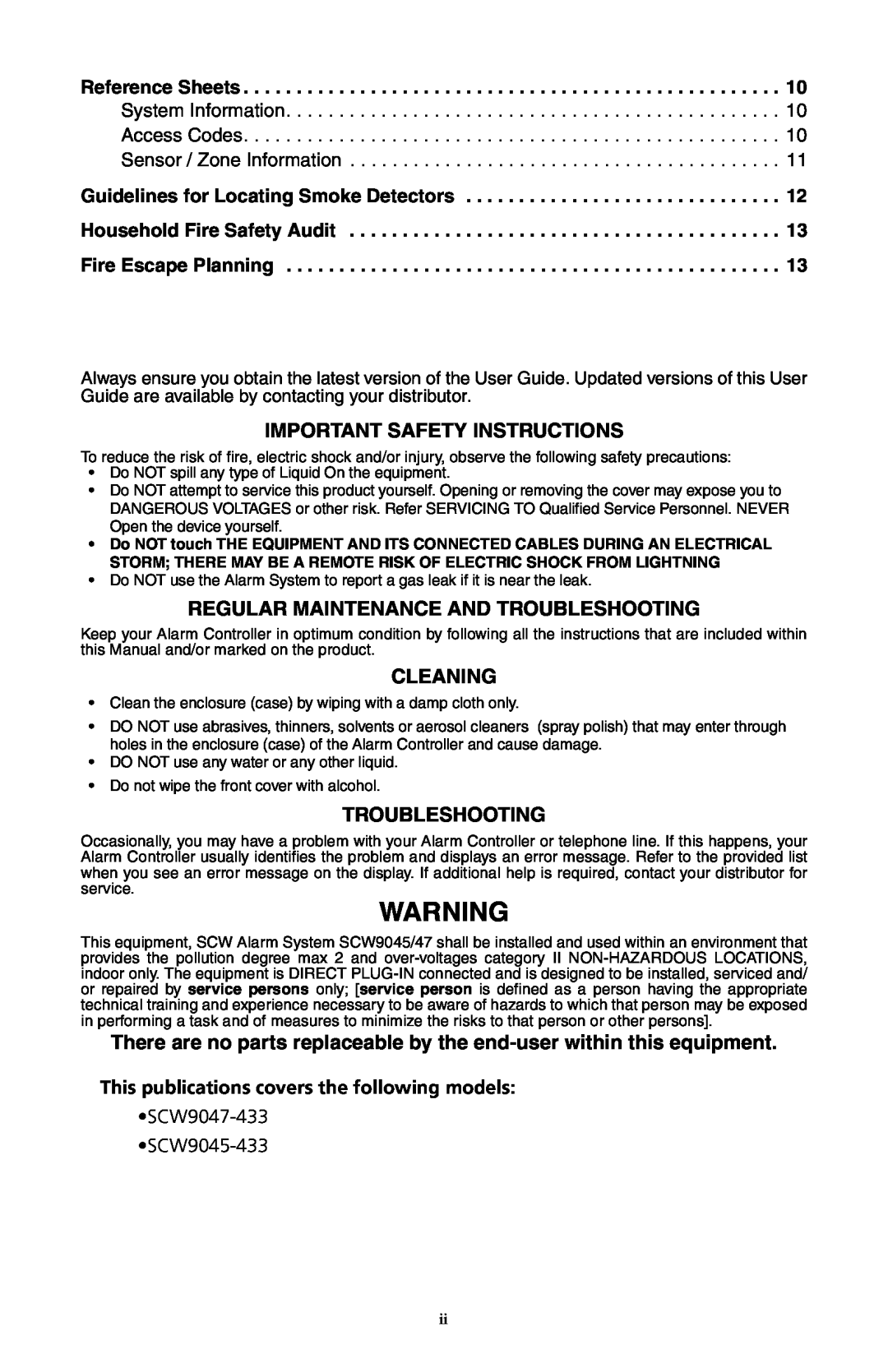 ADT Security Services SCW9045-433 manual Important Safety Instructions, Regular Maintenance And Troubleshooting, Cleaning 
