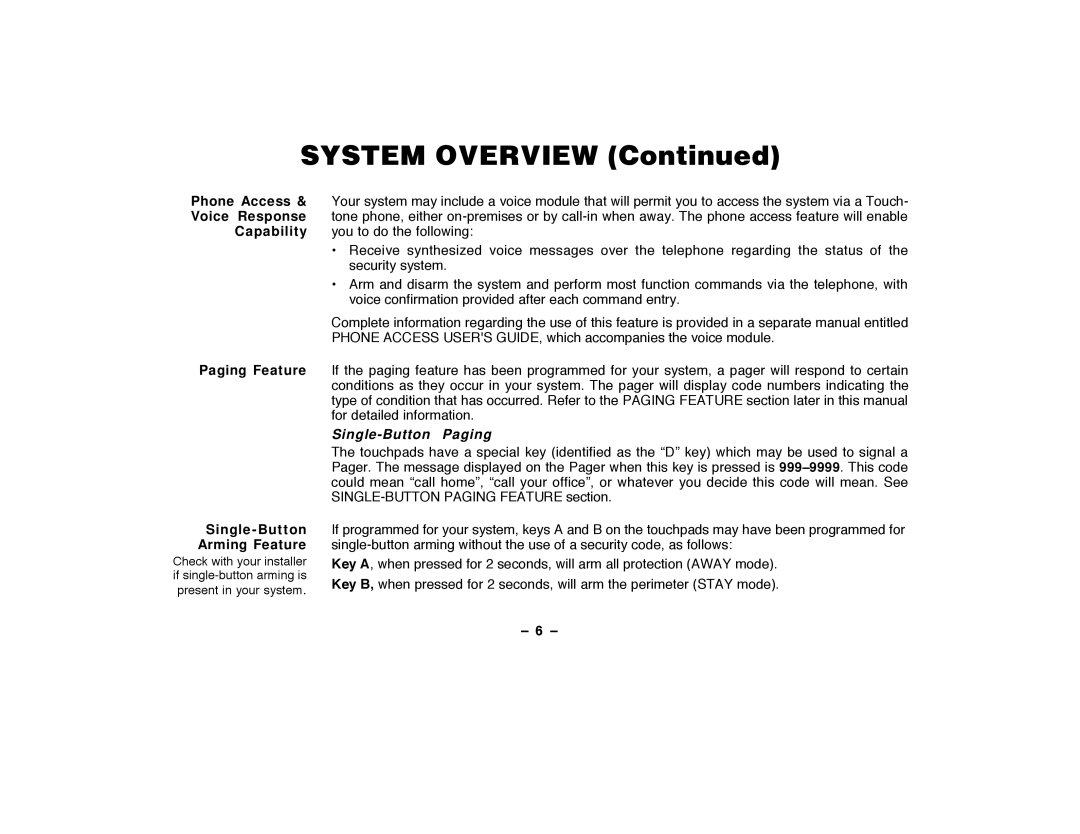 ADT Security Services Security System, Security Manager 2000 user manual Single-Button Paging 