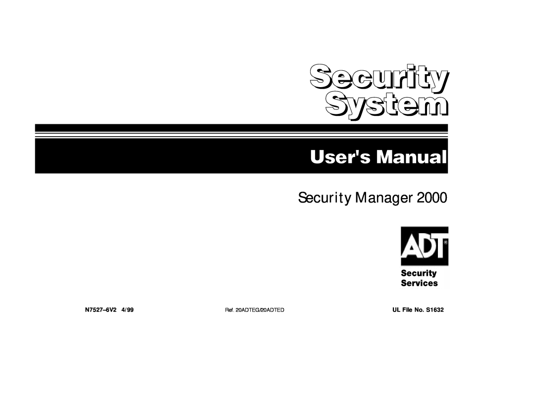 ADT Security Services Security Manager 2000 user manual Security System 