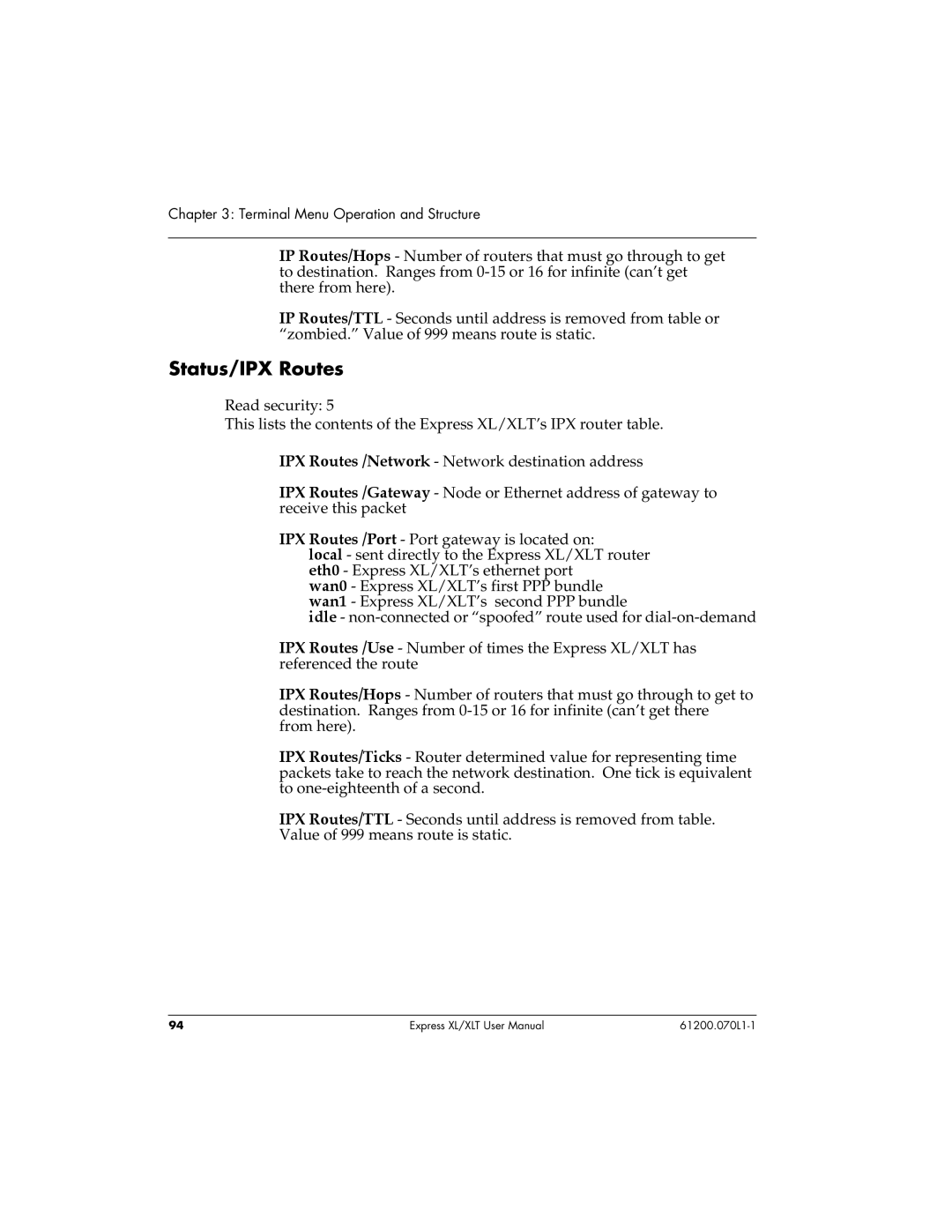 ADTRAN 1200070L1, 1200070L2 user manual Status/IPX Routes 