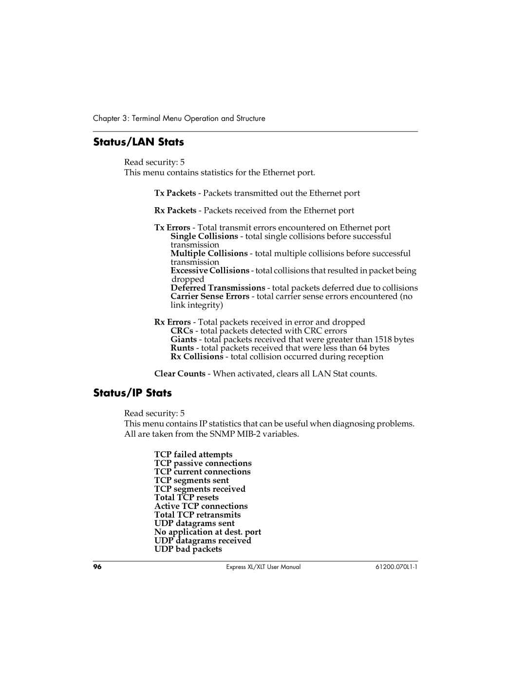 ADTRAN 1200070L1, 1200070L2 user manual Status/LAN Stats, Status/IP Stats 