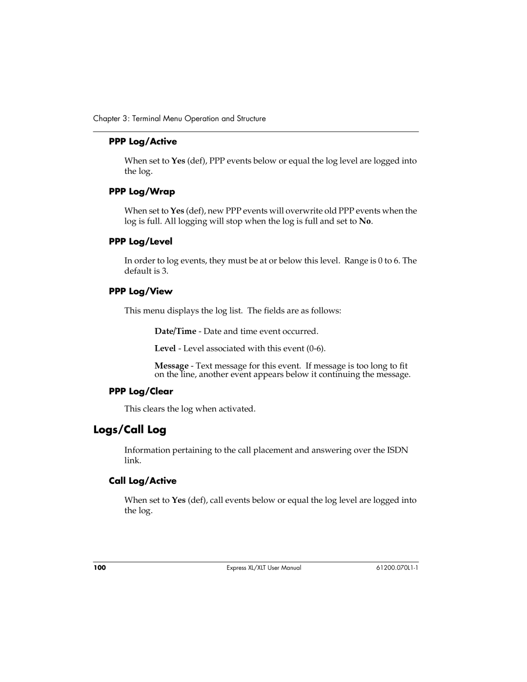 ADTRAN 1200070L1, 1200070L2 user manual Logs/Call Log 