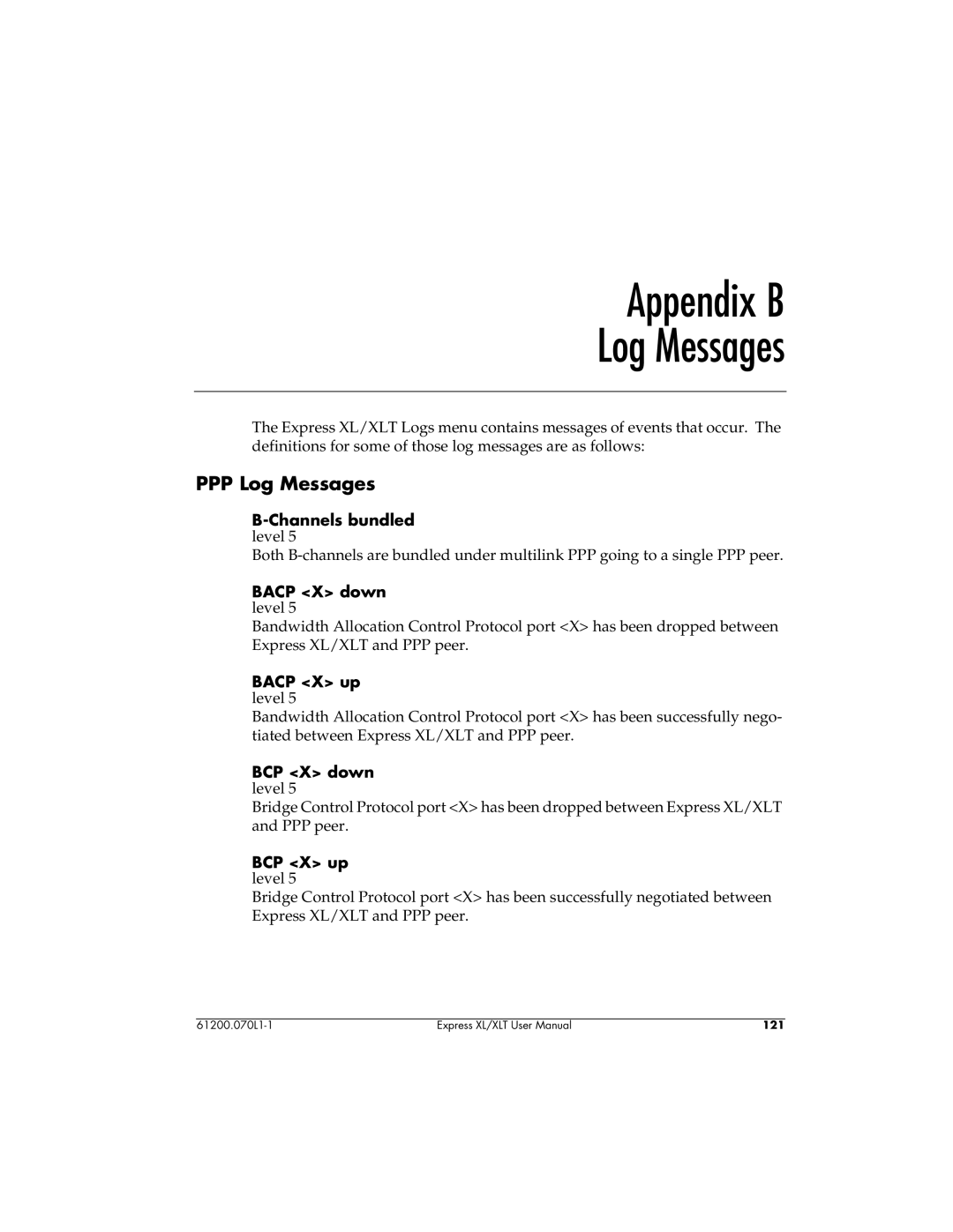 ADTRAN 1200070L2, 1200070L1 user manual Appendix B Log Messages, PPP Log Messages 