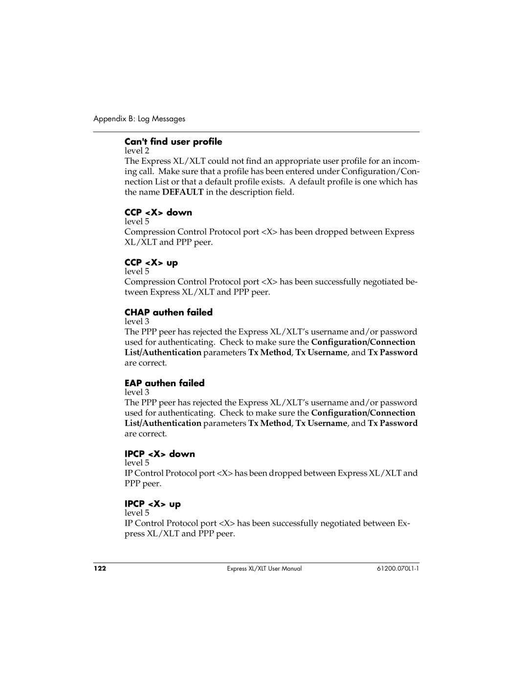 ADTRAN 1200070L1, 1200070L2 user manual Appendix B Log Messages 