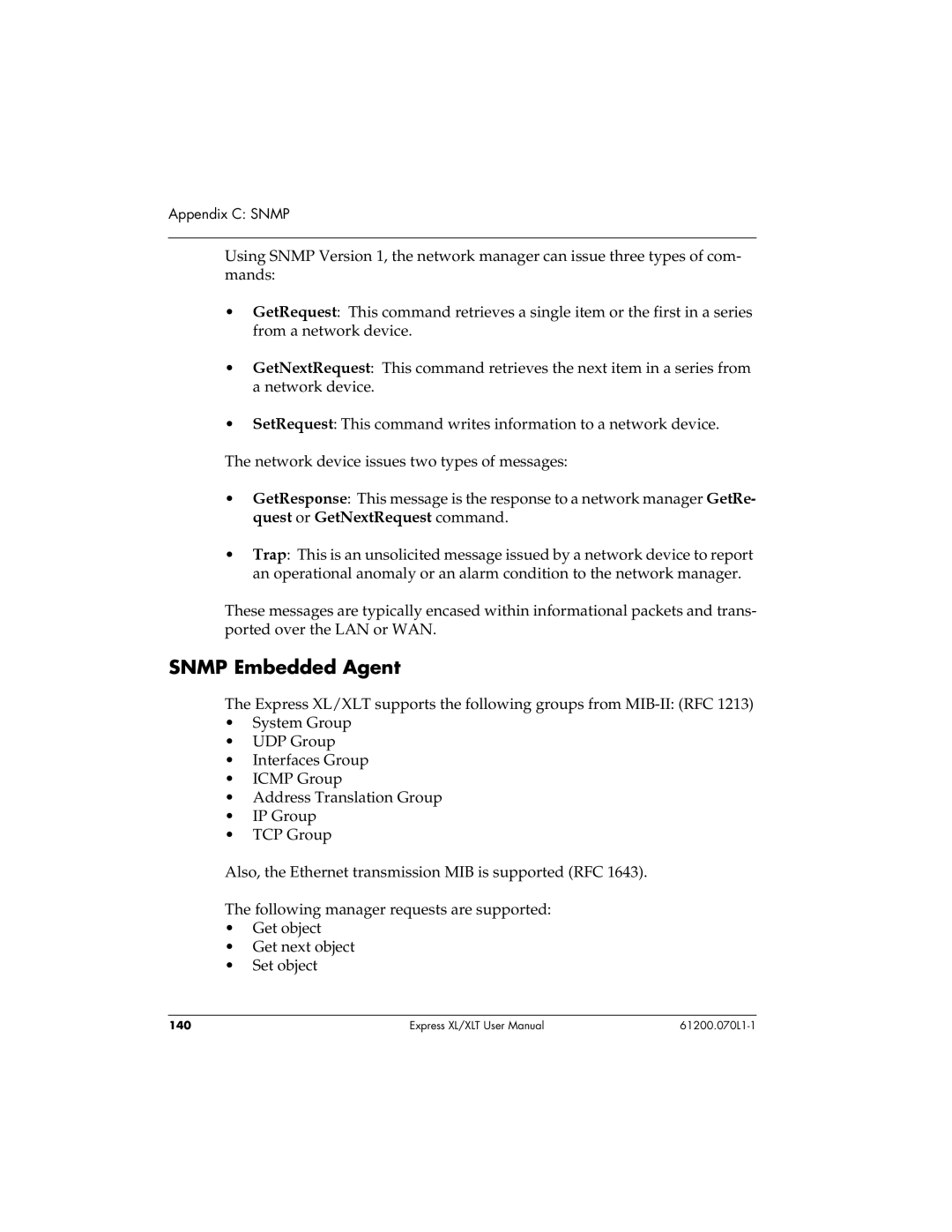 ADTRAN 1200070L1, 1200070L2 user manual Snmp Embedded Agent 