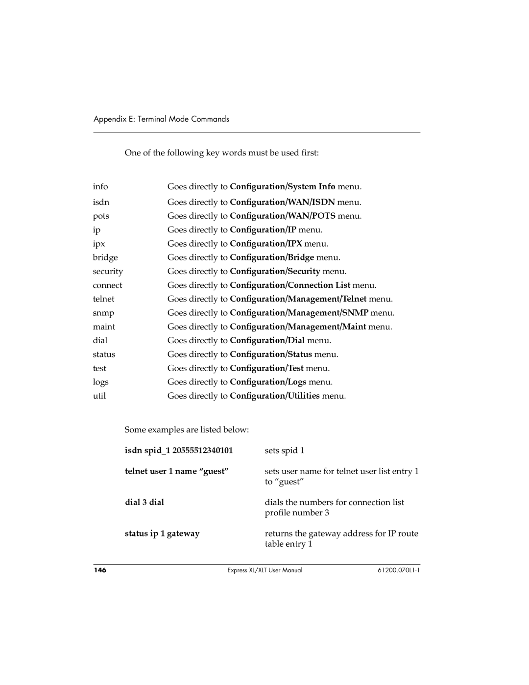 ADTRAN 1200070L1 Goes directly to ConÞguration/System Info menu, Goes directly to ConÞguration/Connection List menu 