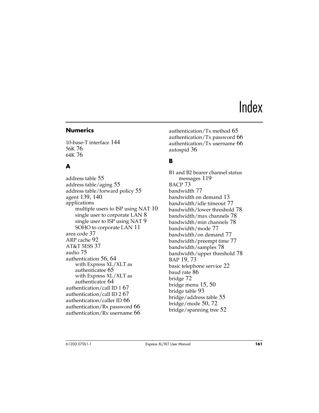 ADTRAN 1200070L2, 1200070L1 user manual Index 