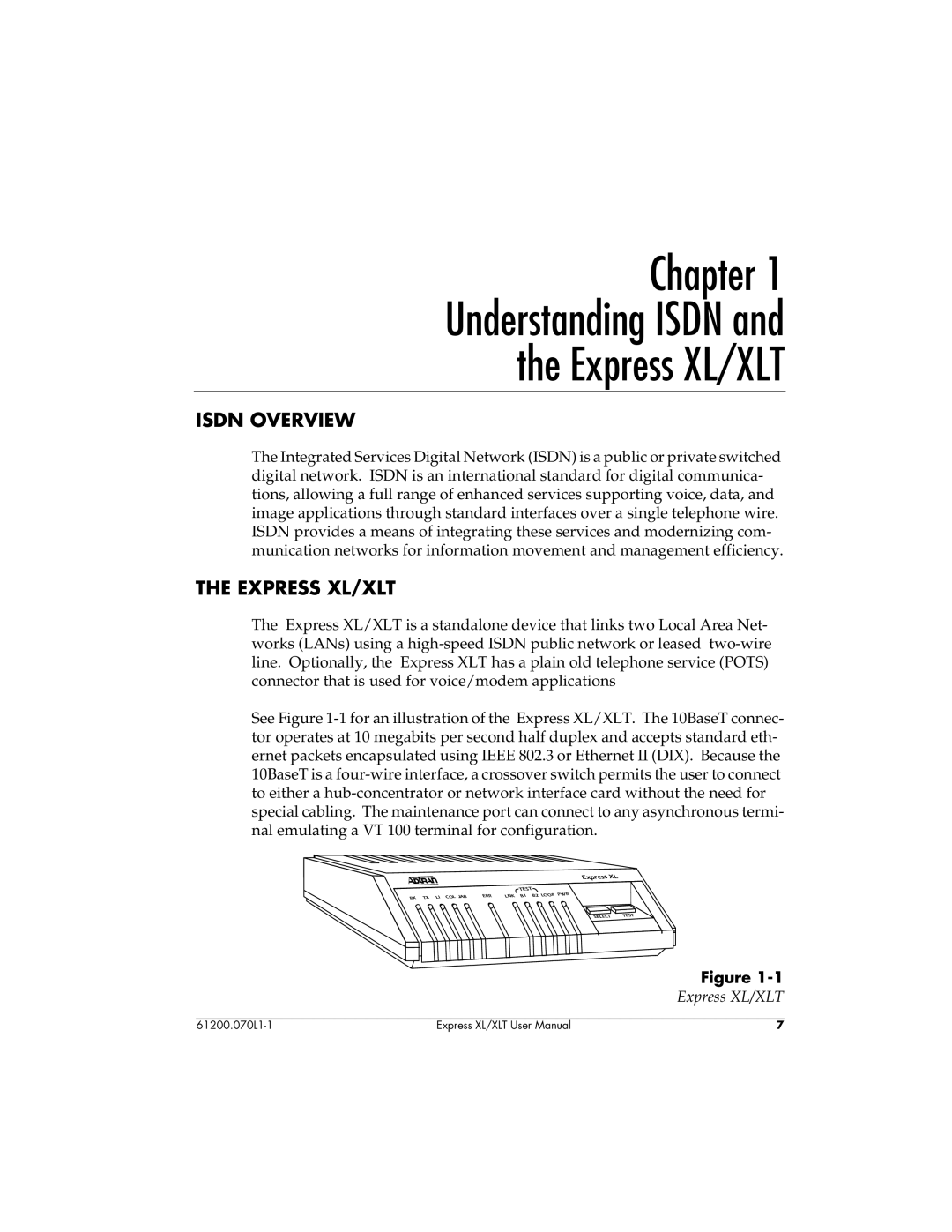 ADTRAN 1200070L2, 1200070L1 user manual Isdn Overview, Express XL/XLT 