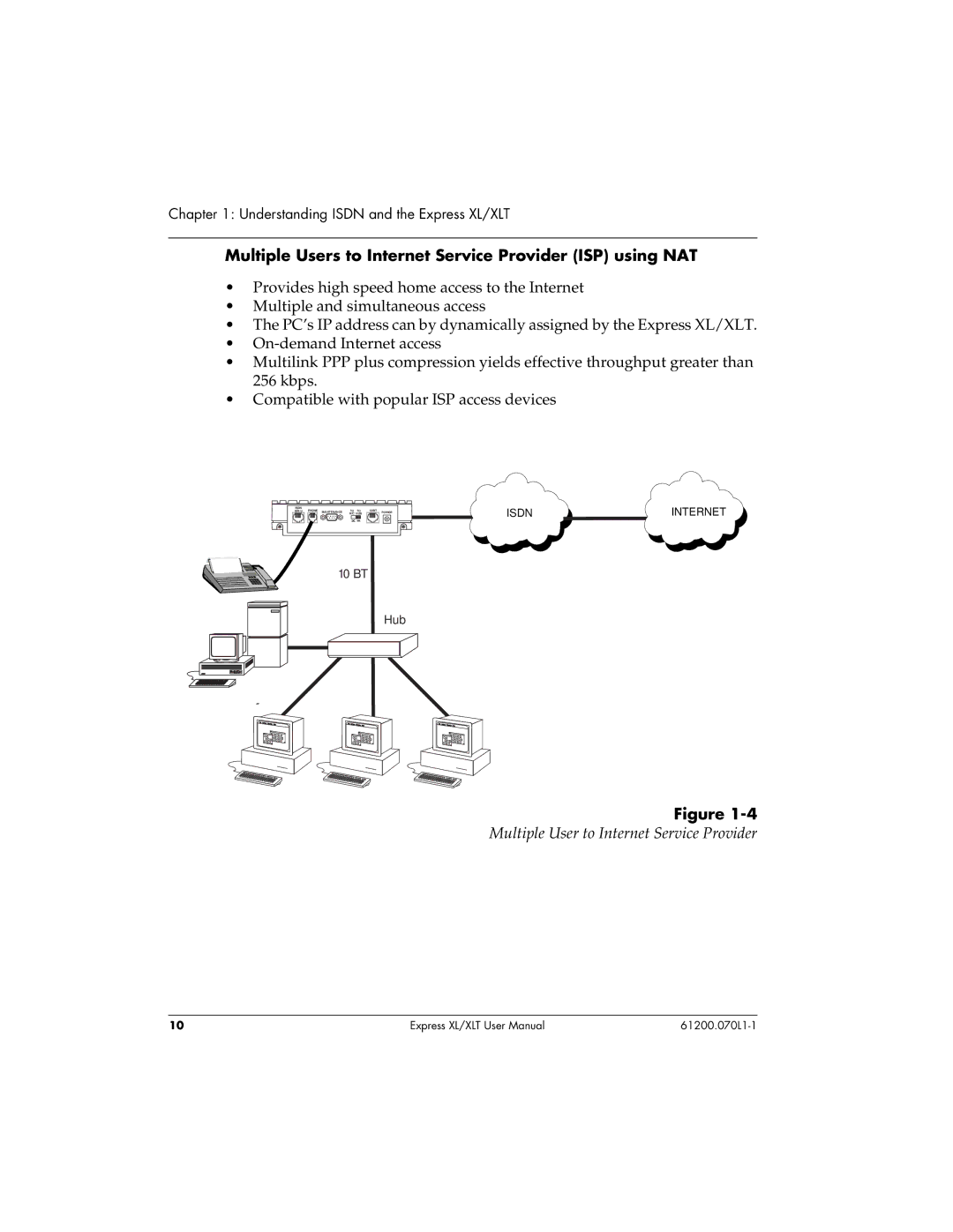 ADTRAN 1200070L1, 1200070L2 user manual Multiple Users to Internet Service Provider ISP using NAT 