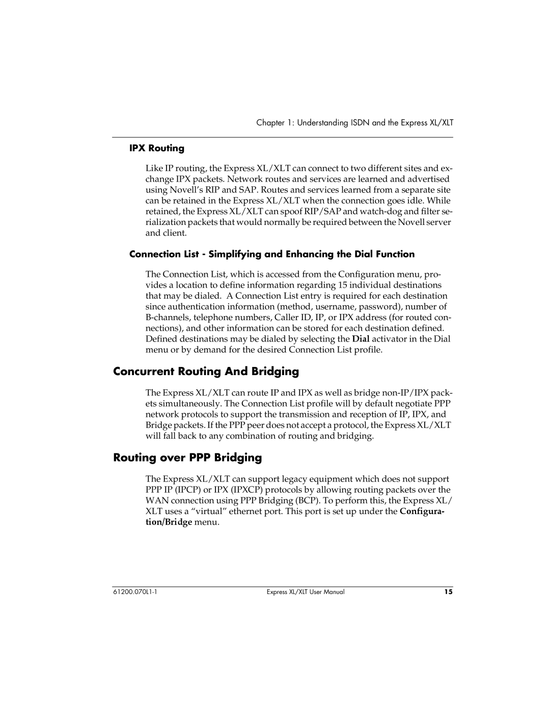 ADTRAN 1200070L2, 1200070L1 user manual Concurrent Routing And Bridging, Routing over PPP Bridging, IPX Routing 