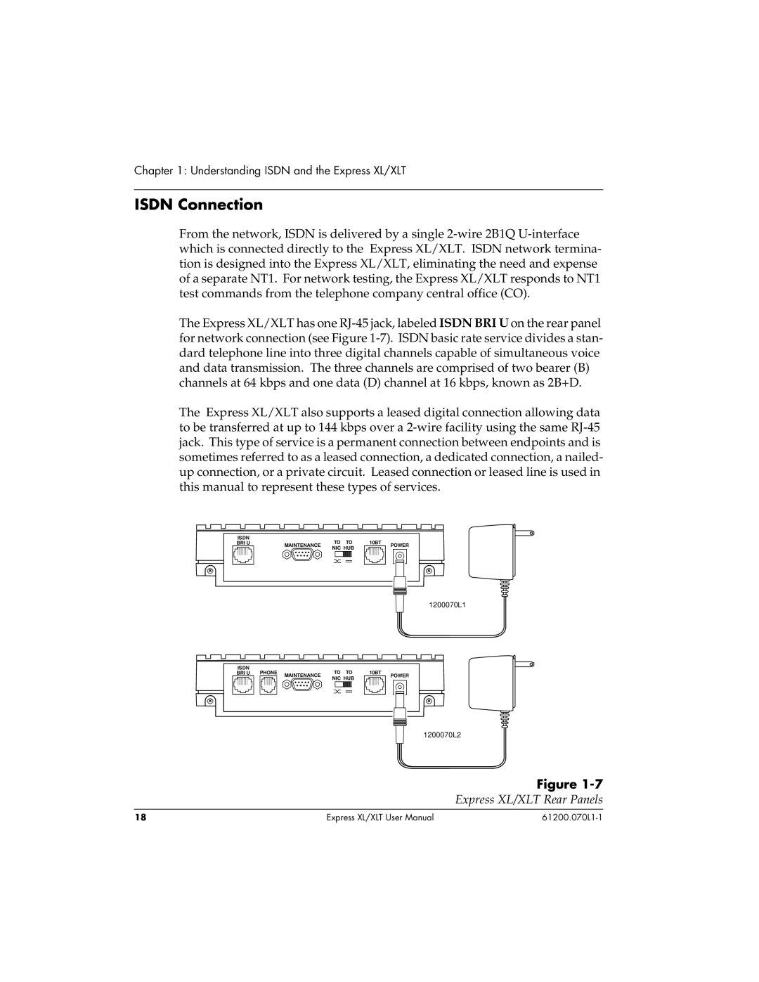 ADTRAN 1200070L1, 1200070L2 user manual Isdn Connection 