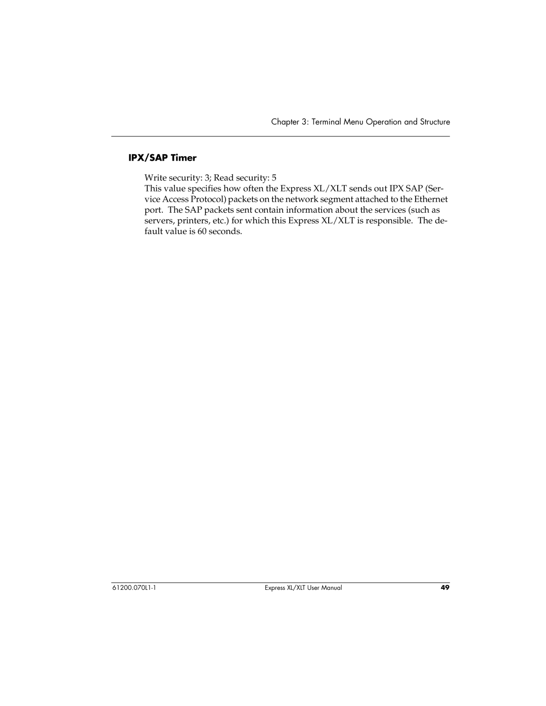 ADTRAN 1200070L2, 1200070L1 user manual IPX/SAP Timer 