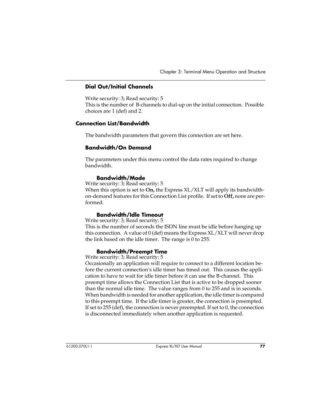 ADTRAN 1200070L2, 1200070L1 user manual Dial Out/Initial Channels, Connection List/Bandwidth, Bandwidth/On Demand 