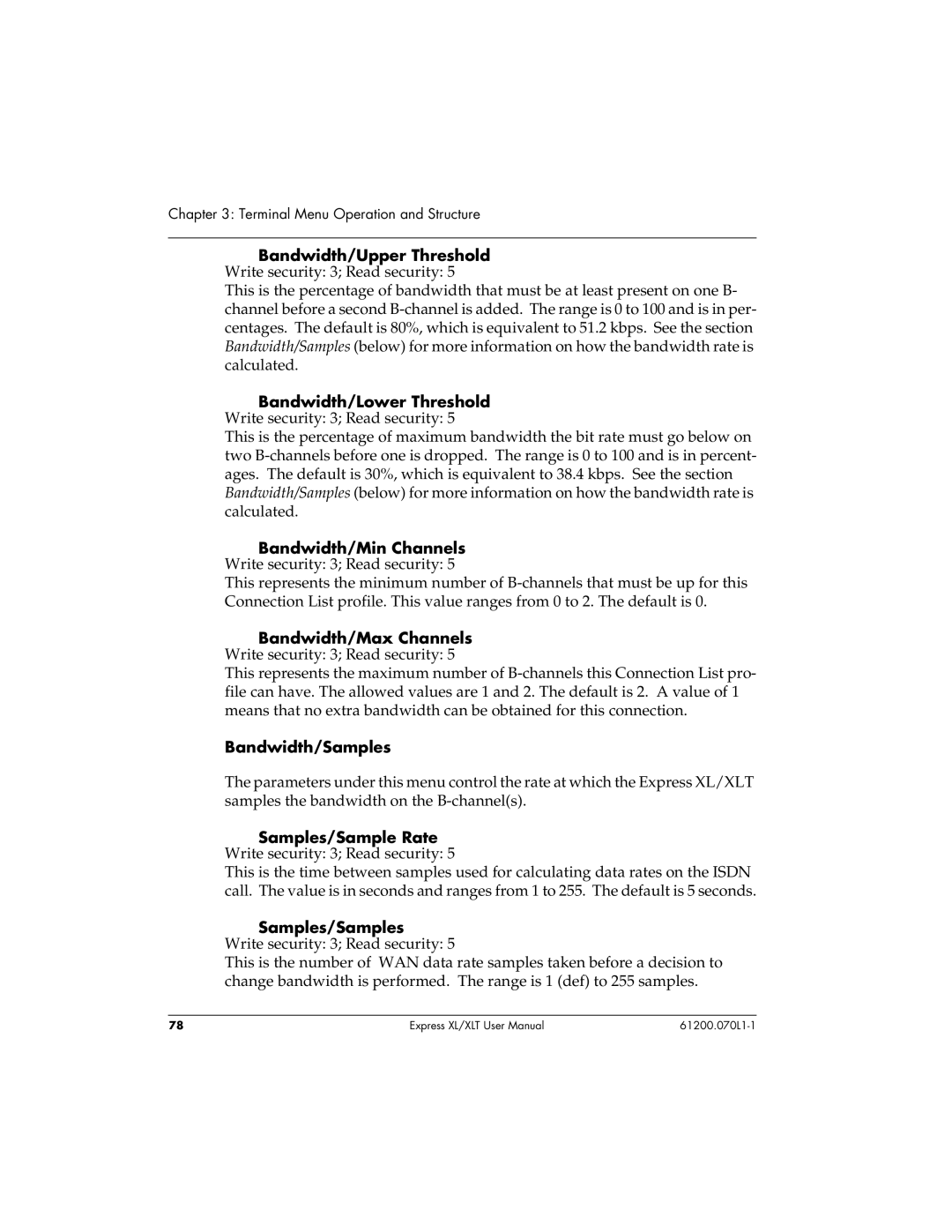 ADTRAN 1200070L1, 1200070L2 user manual Bandwidth/Samples 