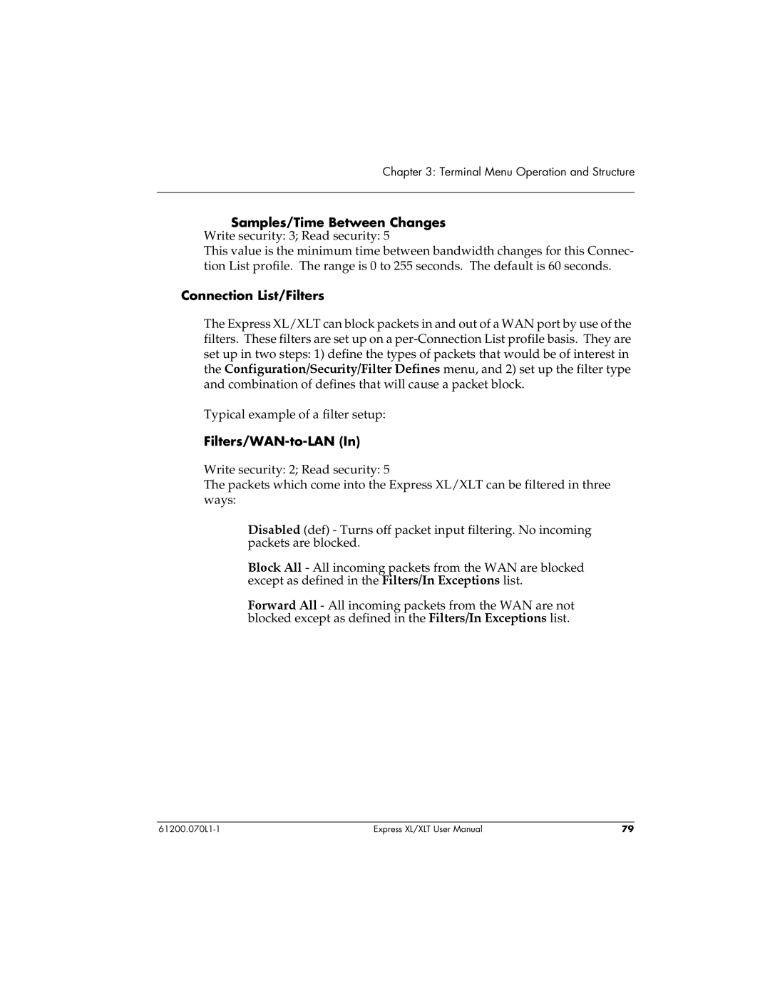 ADTRAN 1200070L2, 1200070L1 user manual Connection List/Filters, Filters/WAN-to-LAN 