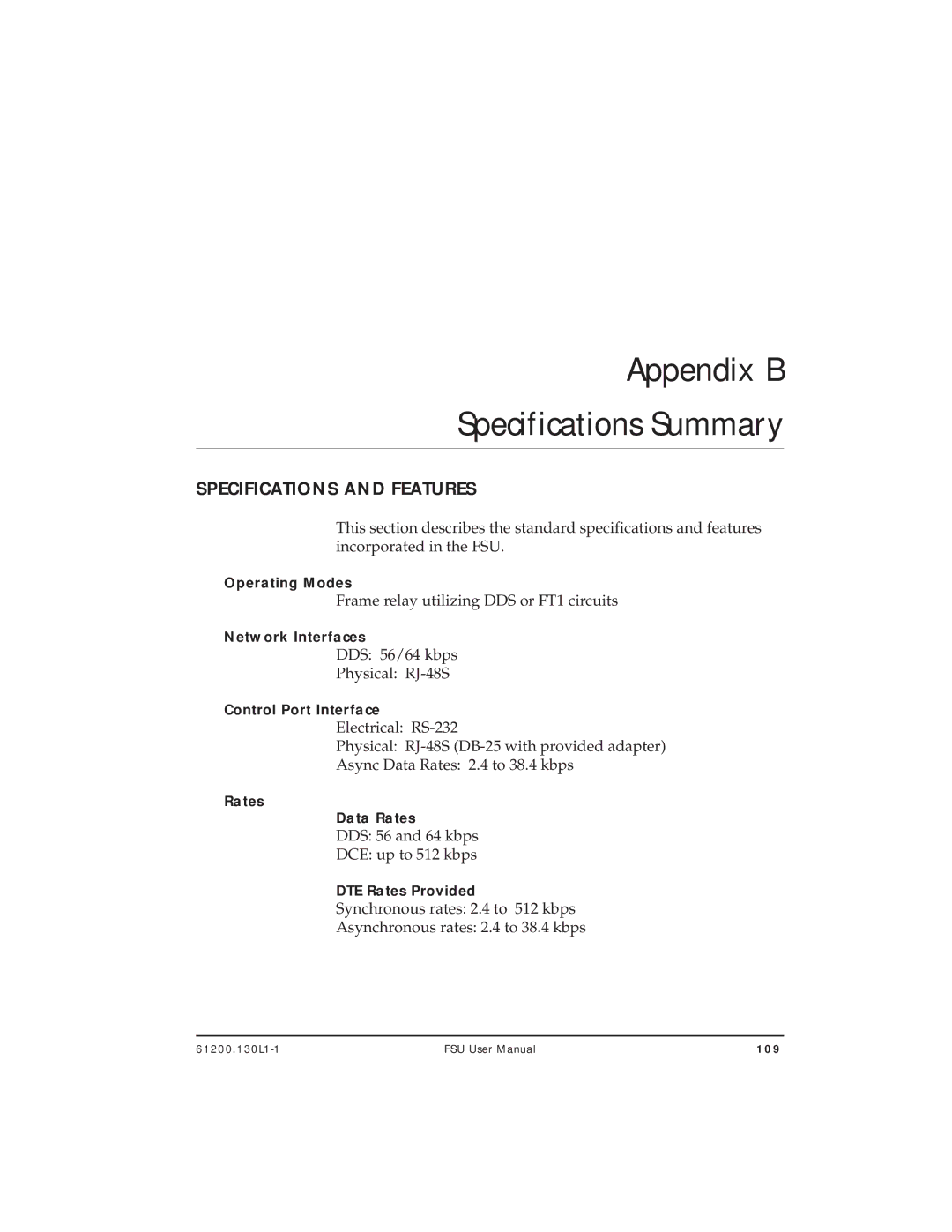 ADTRAN 1200130L2, 1200130L1 user manual Appendix B Specifications Summary, Specifications and Features 