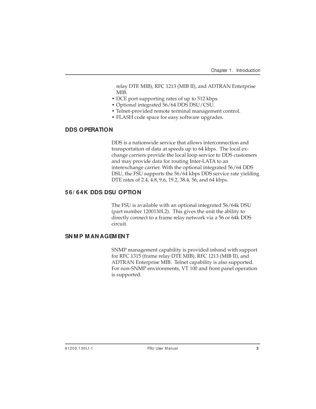 ADTRAN 1200130L2, 1200130L1 user manual DDS Operation, 56/64K DDS DSU Option, Snmp Management 